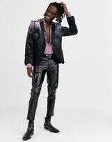 Thumbnail for your product : Twisted Tailor super skinny velvet blazer with fade floral print in pink