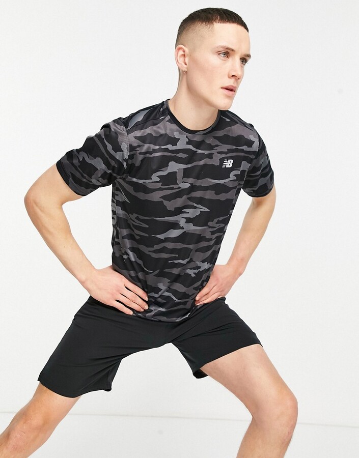 New Balance Running accelerate T-shirt in black camo - ShopStyle