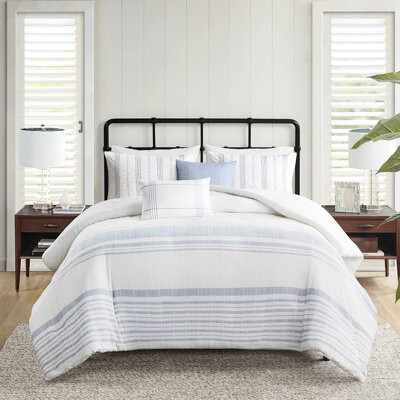 CaneCreations 5 Piece Duvet - Cotton Fabric Multicolor Decorative Pillows For Bed Woven Stripes Design Easy Care With Machine Washable Feature