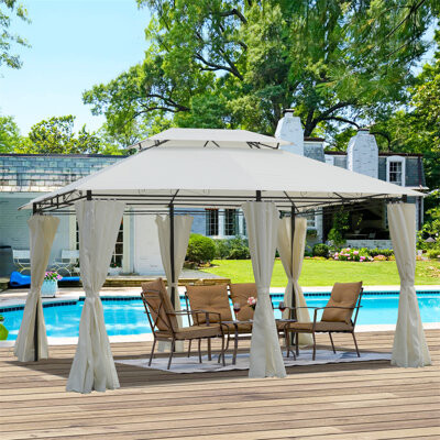 LOONGFIELD Outdoor Patio Gazebo Canopy Tent With Ventilated Double Roof And Mosquito Net(Detachable Mesh Screen On All Sides)Suitable For Lawn Garden Backyard