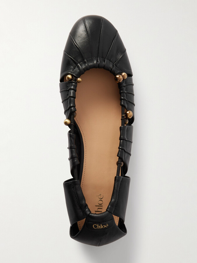 Chloé Luna Cut-out Embellished Gathered Leather Ballet Flats - Black