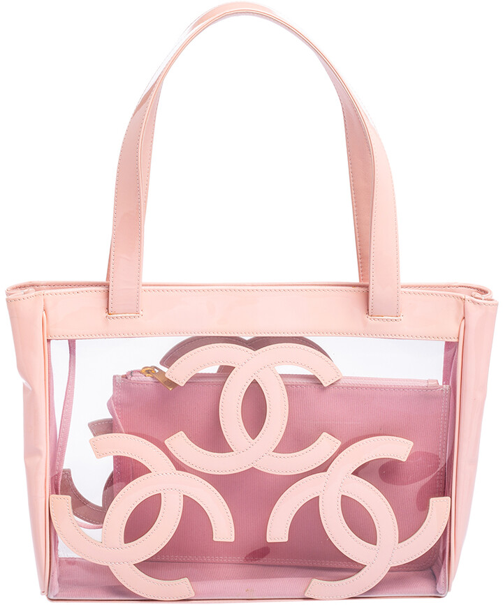 CHANEL Triple CoCo Pink/Clear PVC Vinyl Torte Bag Shoulder Bag W/Pouch Used
