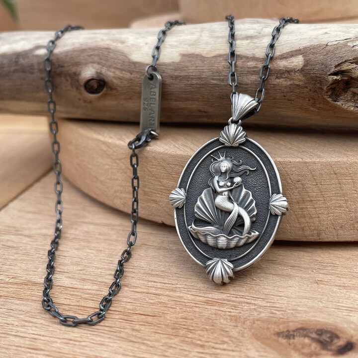 Mermaid 925 Sterling Silver Pendant, Sea Oyster Pearl Valentine Day Gift For Her