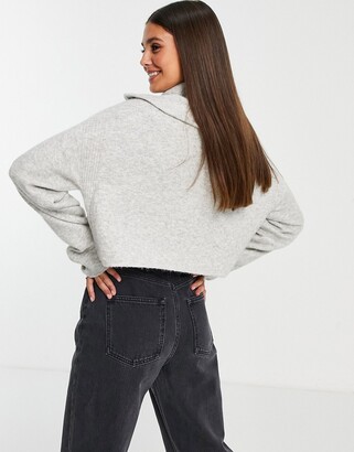 Topshop Tall zip funnel cropped jumper in grey - ShopStyle Knitwear