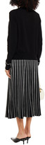 Thumbnail for your product : Tory Burch Pleated Striped Ribbed-knit Midi Skirt