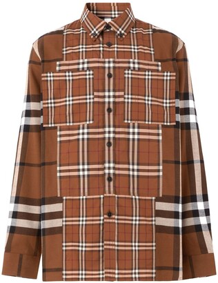 Burberry Contrast-Panel Checked Flannel Shirt - ShopStyle