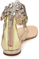 Thumbnail for your product : Rene Caovilla Jewel-Embellished Flat Thong Sandal, Platinum/Rose Gold