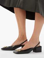 Thumbnail for your product : Balenciaga Bb Logo Square Toe Leather Slingback Pumps - Womens - Black