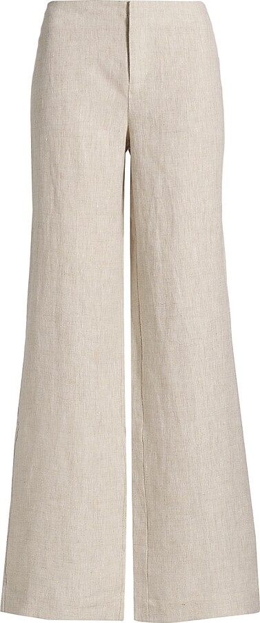 Reformation Women's Vida Low-Rise Wide-Leg Linen Pants - Oatmeal - Size 2