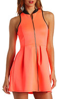 Thumbnail for your product : Charlotte Russe Neon Zip-Up Racer Front Skater Dress
