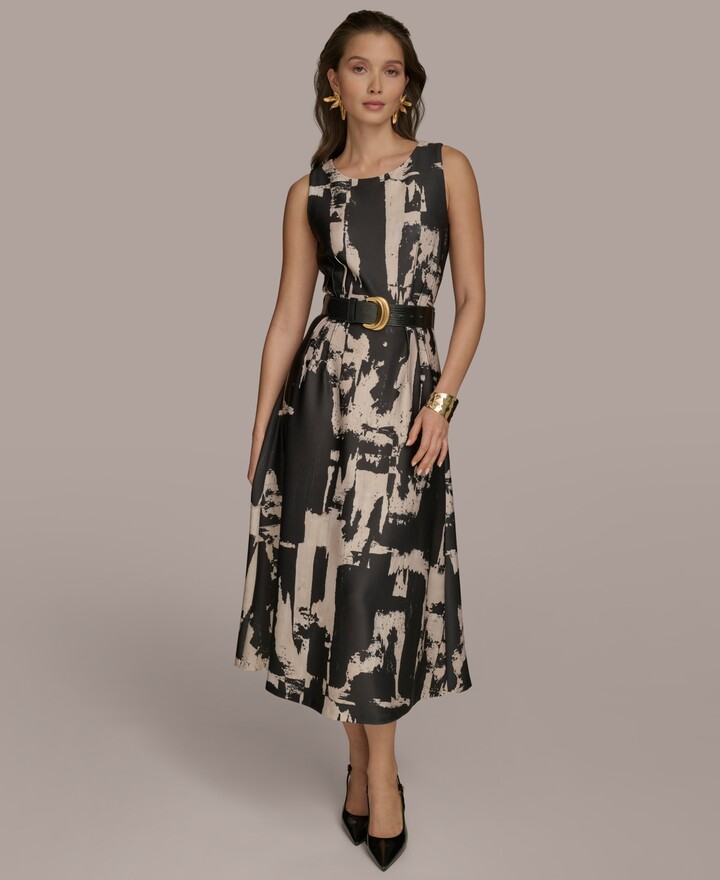 Donna Karan Women's Printed Belted A-Line Dress