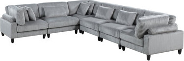 Latitude Run 6Pc Modular Sectional Set Corduroy Upholstery 3X Armless Chairs 3X Corner Seats Soft Pillows Living Room Furniture