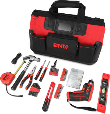 DNA Motoring 44 Piece Household Home Repairing Tool Set And Canvas Storage Bag (Red)