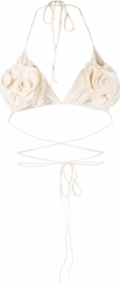 Magda Butrym Neutral Floral Appliqué Bikini Top