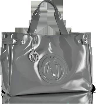 Armani Jeans Large Gray Faux Patent Leather Tote Bag