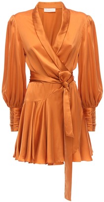 orange satin wrap dress