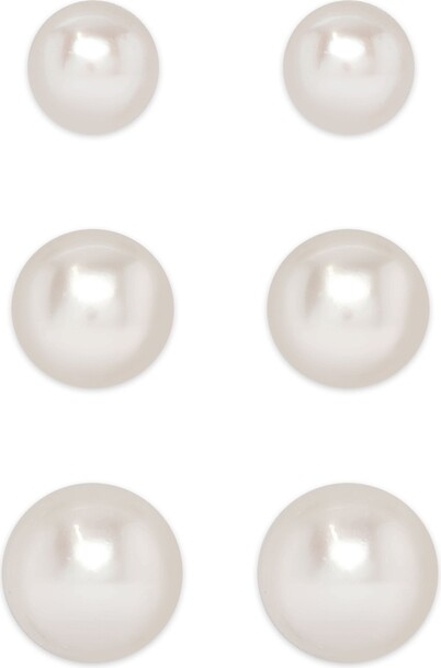 Lily Nily Girls Graduated Freshwater Pearls 3 Pairs Studs Set in Sterling Silver