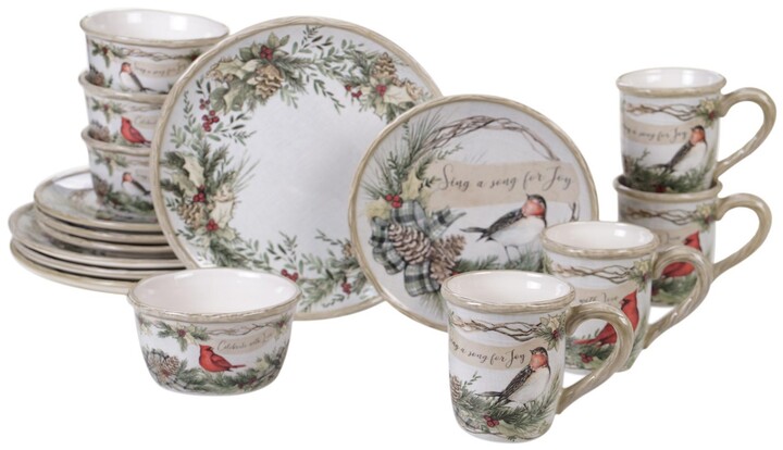 Certified International Holly and Ivy 16pc Dinnerware Set - White/green