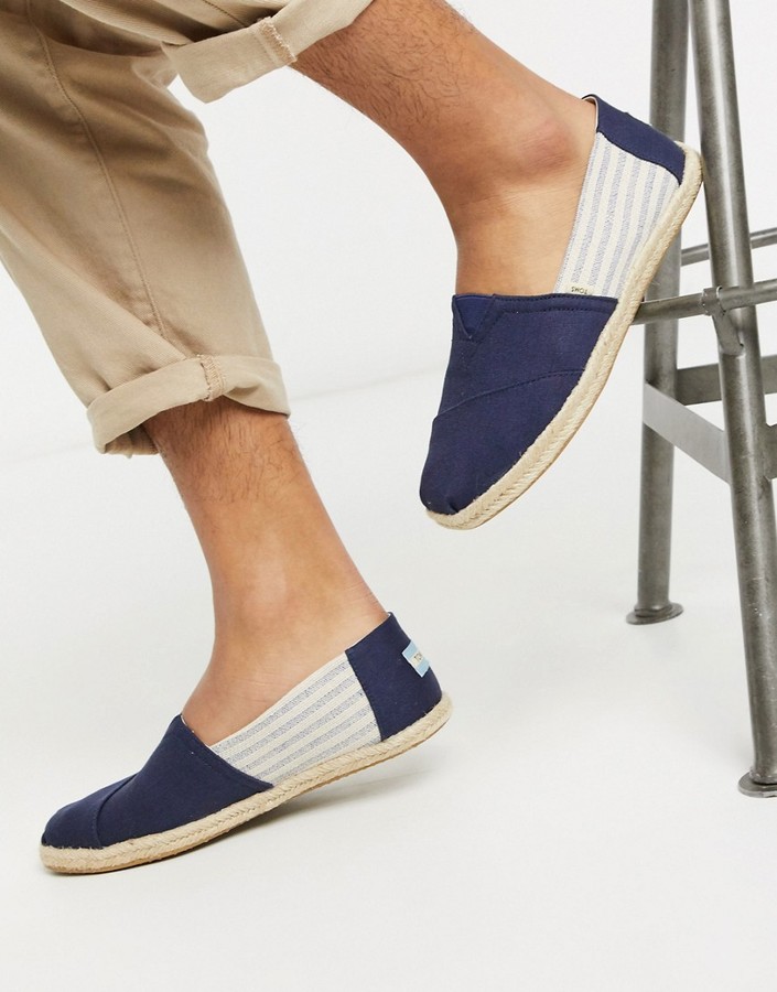 Toms espadrilles in navy stripe linen with rope detail - ShopStyle Shoes