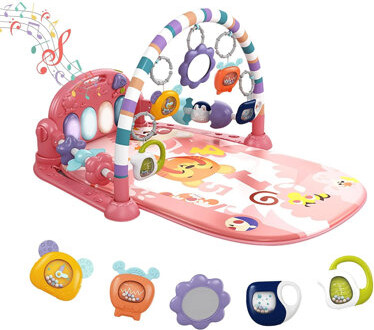 dearlomum Baby Play Mat Baby Gym,Funny Play Piano Tummy Time Baby Activity Mat with 5 Infant Sensory Toys