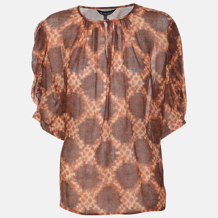 Aquascutum London Brown Printed Wool Top XL