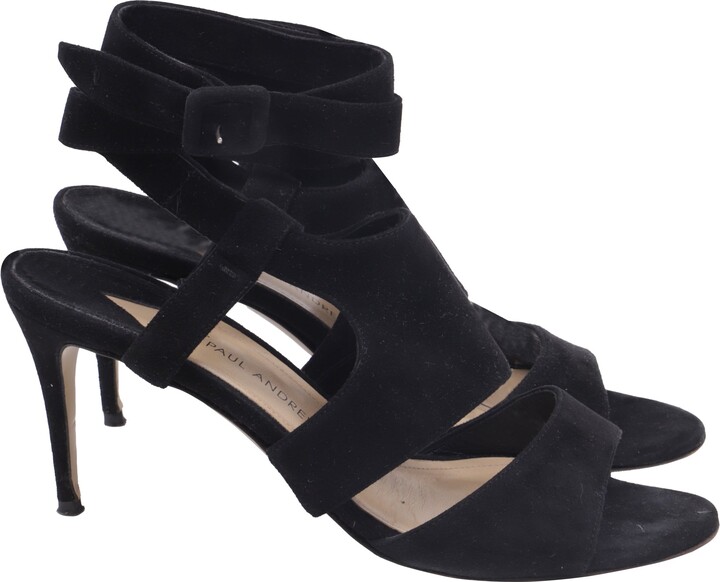 Paul Andrew Strappy Sandal Heels in Black Suede
