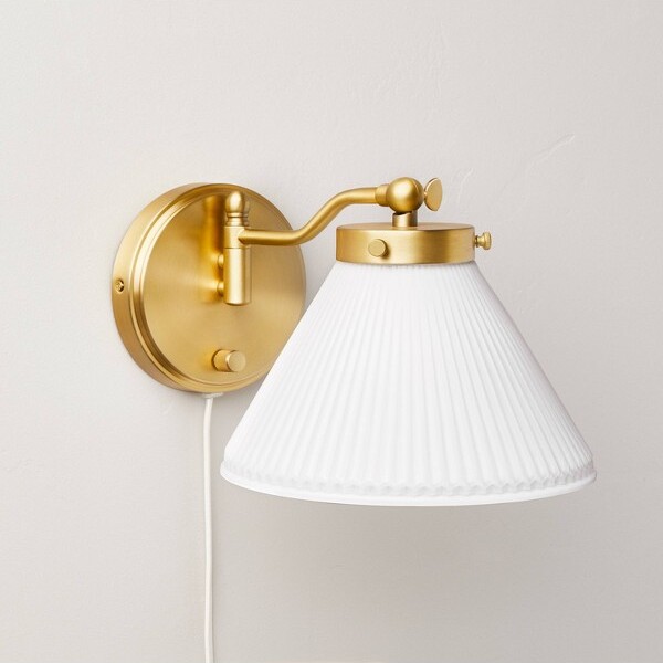 Pleated Shade Metal Floor Lamp Cream/Brass (Includes LED Light Bulb) -  Hearth & Hand™ with Magnolia