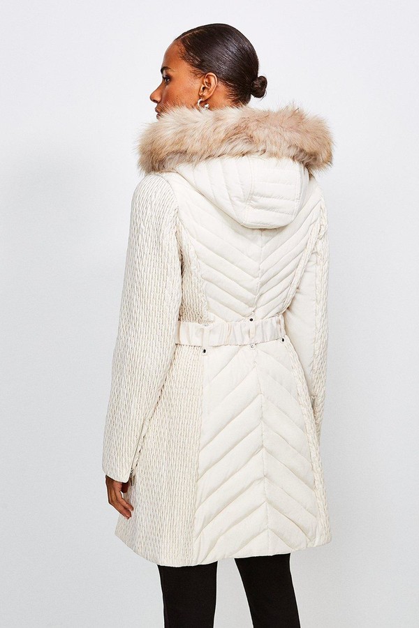 Karen Millen Long Quilted Faux Fur Trimmed Hood Coat ShopStyle