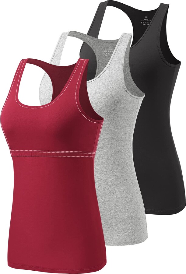 Ymmchy Women Racerback Tank Top with Built in Shelf Bra Athletic Vest 3 ...