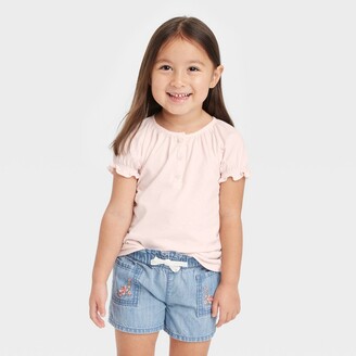 Osh Kosh Toddler Girls' Henley Short Sleeve Top - Light Pink 12M
