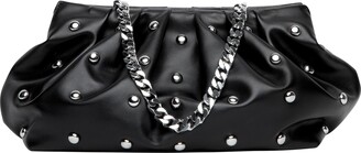 Clare V. Petit Moyen Silver Stud Embellished Leather Shoulder Bag in Black Nappa w/Silver Studs