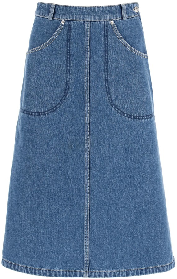 denim skirt a line midi