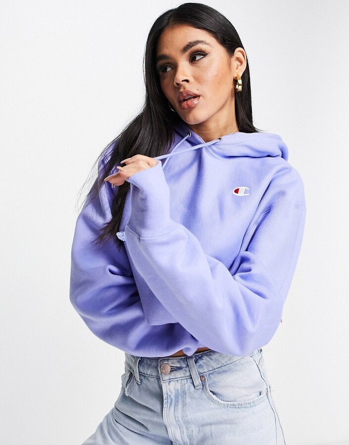 Vintage Reworked Champion Lilac Spell Out Cropped Hoodie