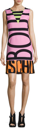 Moschino Boutique Sleeveless Colorblock Logo Dress, Pink Pattern