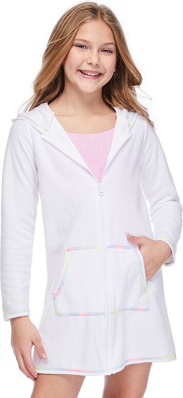 Breaking Waves Girls 4-16 Long Sleeve Zip-Up Terry Swim Cover-Up Dress