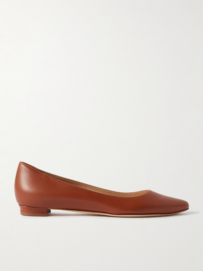 Manolo Blahnik Bb 10 Leather Point-toe Flats - Brown