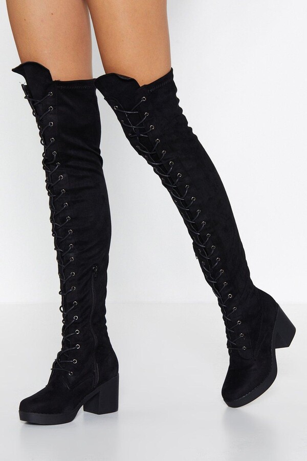 Black 10 Pumper Joes Womens Boots Faux Suede Over The Knee