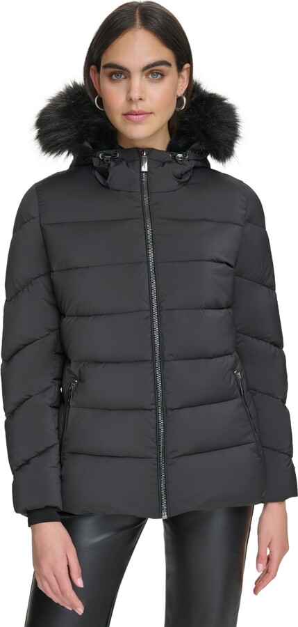 Calvin Klein Coat Faux Fur Trim | ShopStyle