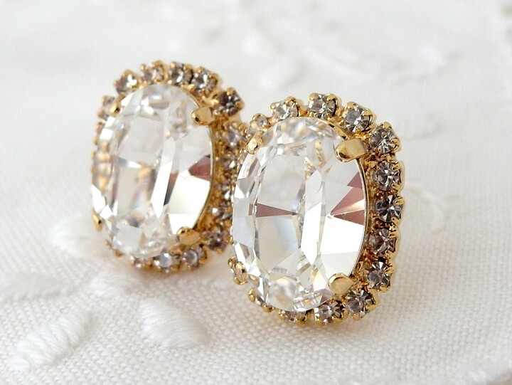 Etsy Crystal Earrings, Bridal Earrings, Clear White Earrings, Oval Stud Earrings, Crystal Earrings, Bridesmaids Gift, Wedding Jewelry
