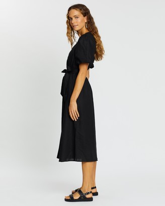AERE Women's Black Midi Dresses - Linen Wrap Dress