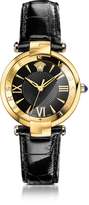 Versace Revive 3H Black and PVD Gold Plated Women's Watch w/Croco Embossed Band