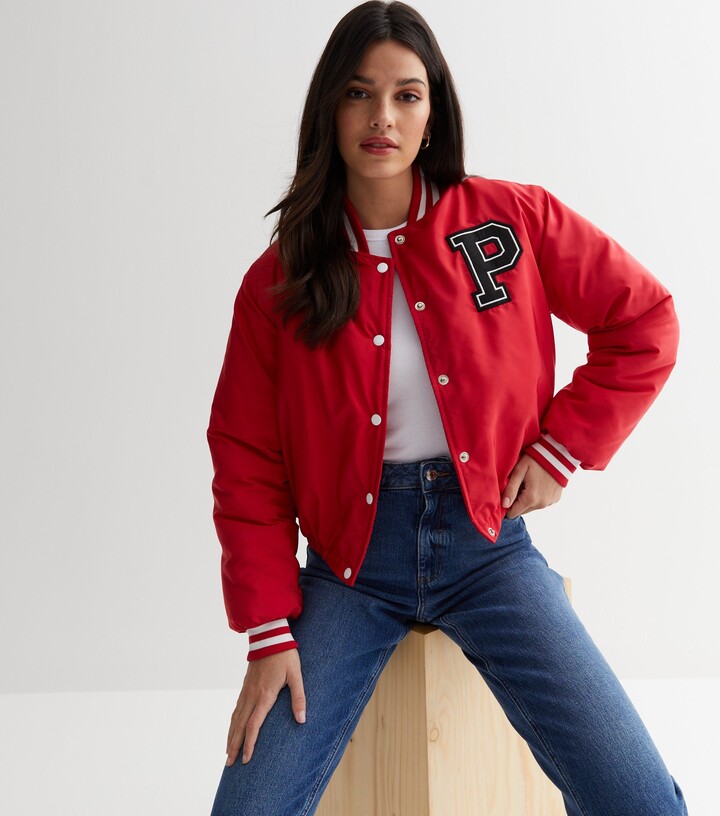 Pink Vanilla Red Varsity Pocket Logo Bomber Jacket ShopStyle