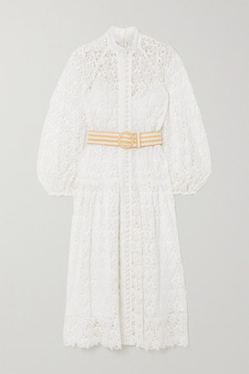 Zimmermann Belted Button-detailed Guipure Lace Midi Dress - Ivory