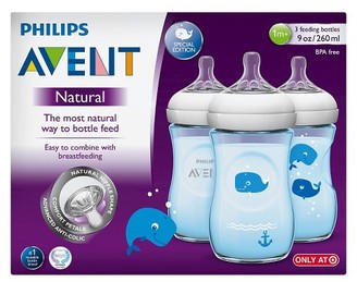 Avent Naturally Philips Natural Bottle, Blue Deco - 9oz (3pk)