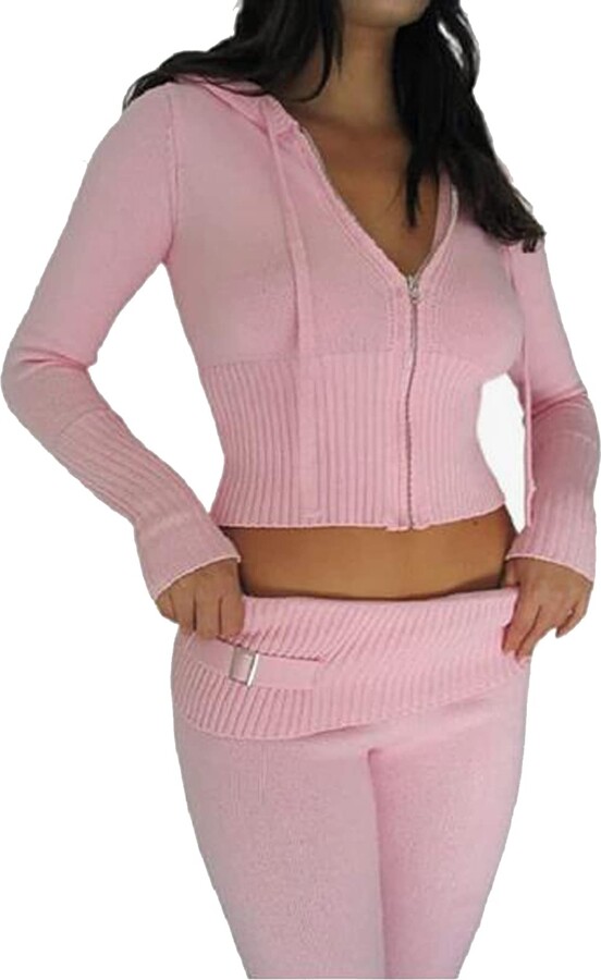 Alaurbeauty Women Y2K Rib Knit Crop Zip Up Sweater Hoodie Vintage