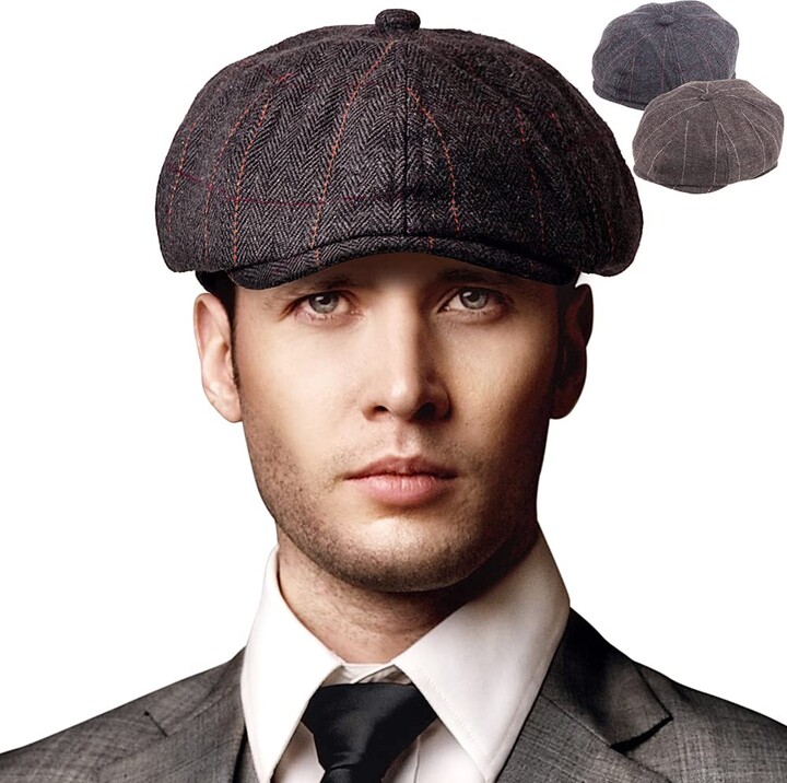 LADYBRO 2 Pack 8 Panel Newsboy Hats for Men Plaid Ivy Tweed Peaky