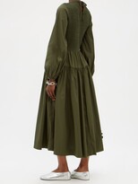 Thumbnail for your product : Molly Goddard Zari Shirred Cotton-blend Midi Dress - Dark Green