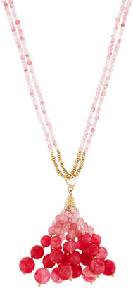 Lydell NYC Long Double-Strand Ombre Beaded Tassel Necklace, Pink