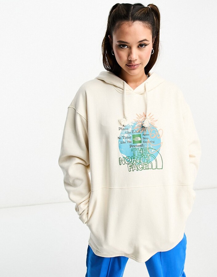 The North Face oversized back print hoodie in off white - ShopStyle