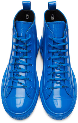 Valentino Garavani Blue Patent 'VLTN' High-Top Sneakers